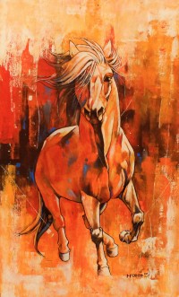 Momin Khan, 24 x 42 Inch, Acrylic on Canvas, Horse Painting, AC-MK-089